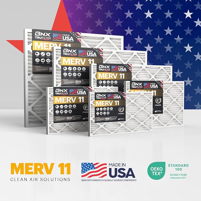 BNX TruFilter 10x30x1 Air Filter MERV 11 (4-Pack) - MADE IN USA - Allergen Defense Electrostatic Pleated Air Conditioner HVAC AC Furnace Filters for Allergies, Dust, Pet, Smoke, Allergy MPR 1200 FPR 7