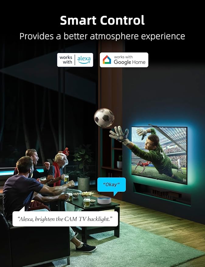 Ailofy Smart TV LED Backlight with Camera for 75-85 inch Screens, 16.4ft LED Strip Lights Sync to Screen& Music, Color Changing Lights for TV Compatible with Alexa & Google Assistant, App Control