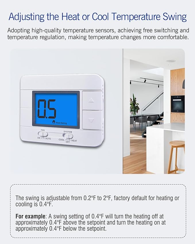 Aowel Non Programmable Thermostat for Home 1 Heat/ 1 Cool Single-Stage System, with Room Temperature Monitor (LCD Blue Backlit Screen)