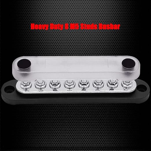 8 x M5 (#10) Studs Power Distribution Block Bus Bar 12V, Ampper 5.9" HD 120A Marine BusBar Battery Distribution Block W/Cover for Car Boat Solar (Black)