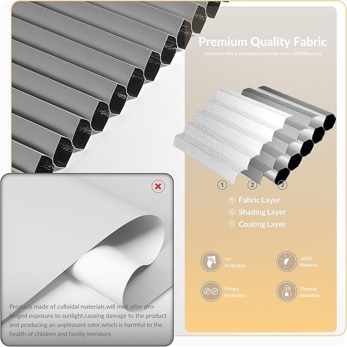 Boolegon No Drill Motorized Cellular Blinds with Remote Motorized Blackout Honeycomb Blinds for Indoor Windows Easy to Install Automatic Cellular Shades for Home,Blackout Light Gray,Custom Size
