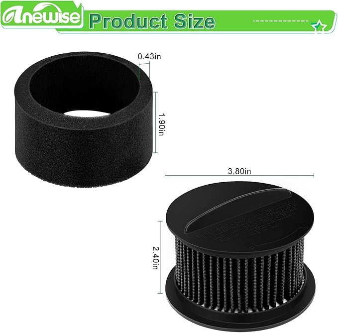 Anewise 2 Pack 32R9 Replacement Filters for Bissell PowerForce PowerGroom for Cleanview Helix Turbo Inner & Outer Vacuum Cleaner Filter Set, Replace Part 203-7913, Model 1240, Not for Style 9 Filter