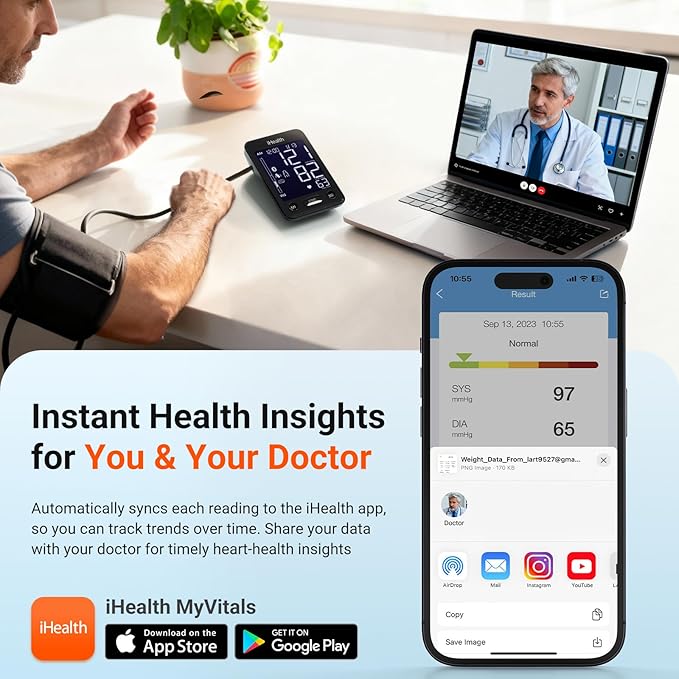 iHealth Accu Blood Pressure Monitor – 4.5" Large LCD(Black), Clinically Accurate, Irregular Heartbeat Alert, Body & Cuff Detection, Bluetooth Sync, Large 8.6"–17" Cuff– Easy for Seniors & Adults