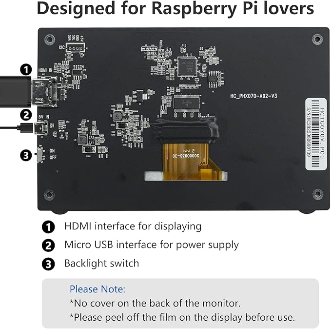 HAMTYSAN Raspberry Pi Screen, 7 Inch Portable Monitor External Display 800x480 IPS Screen Small HDMI Monitor for Raspberry Pi 400/4/3/2/Zero/B/B+ Jetson Nano Win11/10/8/7 (Non-Touch)