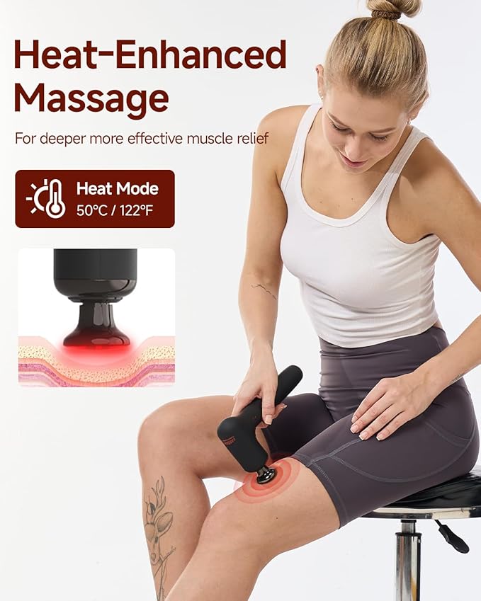CAREKING Upgraded 2-in-1 Massage Gun with Heat, Pain Relief Deep Tissue Back and Neck Massager with Extension Handle, Handheld Muscle Massage Gun for Back, Shoulder, Arm,Thigh