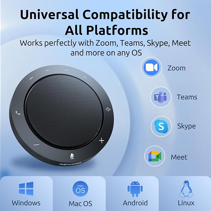 NEWORK Bluetooth Speakerphone for Conference Calls – AI Noise Reduction, 2 Mics, 5W Speaker, USB-C & USB-A Adapter, 10-14H Playtime, Compatible with Zoom/Teams/Skype/Meet