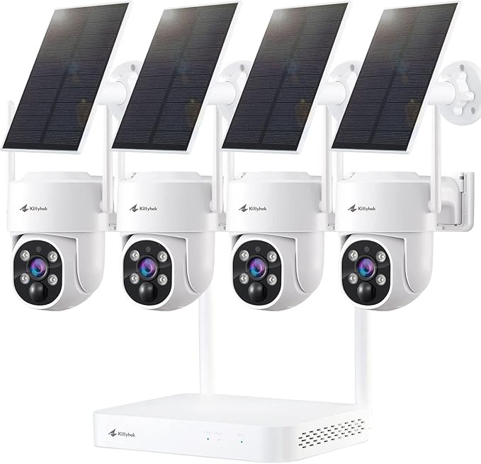 Kittyhok Solar Security Cameras Wireless Outdoor, 360° Pan & Tilt Home Security Camera, No Subscription, 2K Clarity, Color Night Vision, WiFi6 NVR with 64GB microSD Card, Local Storage, 5G & 2.4G WiFi