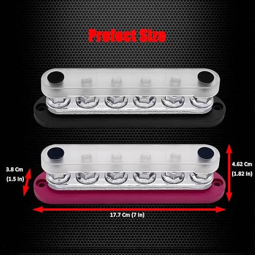 6 x M10 (3/8") Studs Power Distribution Block Bus Bar 12V, Ampper 7" HD 300A Marine BusBar Battery Distribution Block W/Cover for Car Boat Solar (Red & Black)