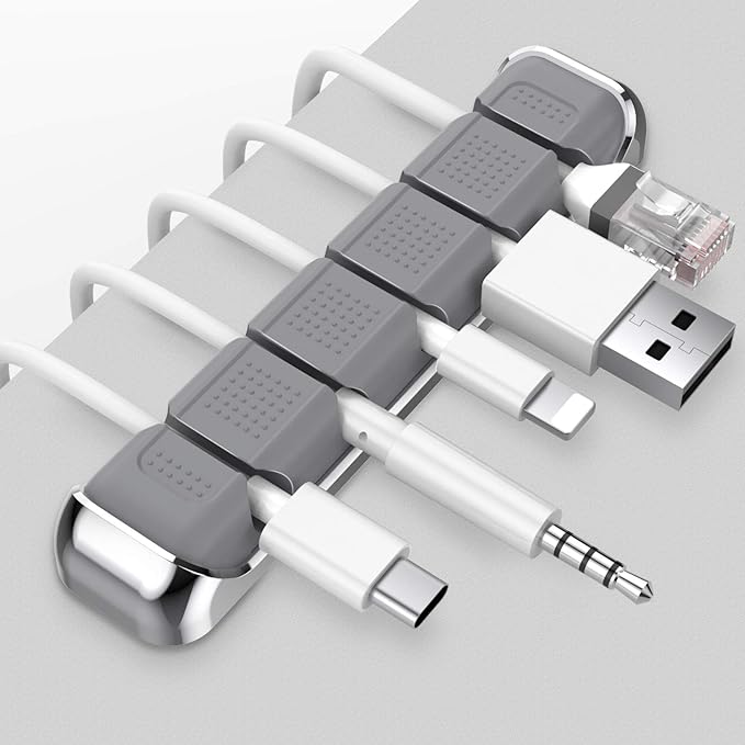 AHASTYLE Cable Organizer Holder 5 Slots Desktop Cord Wire Clips Keeper for Organizing USB Cable/Power Cord/Wire Home Office and Car (Grey)