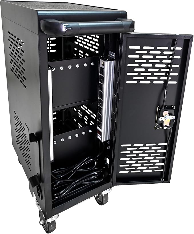 16 Device Mobile Charging Station for Laptops/Tablets/iPads/Chromebooks,16 Bay Lockable Charging Cabinet with Cable Management & Power Strip Included, Laptop & Tablet Storage Carts,Easy Assembly