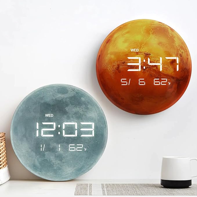 Nbdeal 13" Digital Wall Clock with LED Display, Calendar & Temperature, Automatic Dimming, 12/24hr Format, Wall & Desk Use - HUI-7860