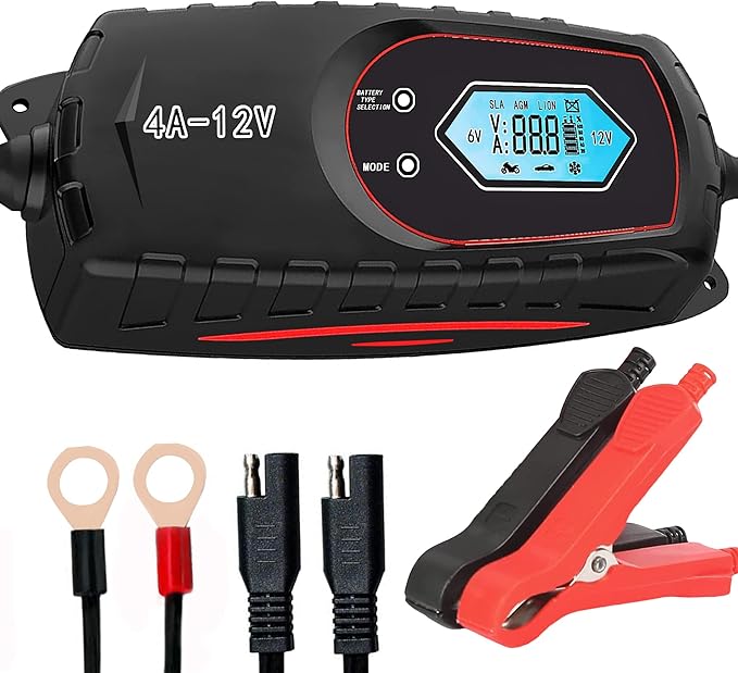 GOOSUO Car Trickle Battery Charger, Battery Maintainer Automatic, 6V 12V Fully Automatic Smart Battery Charger, Trickle Charger Multipurpose Set for Trucks, Motorcycles, Lawn Mower, Scooter