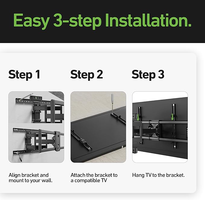 Heavy Duty Dual Arm Articulating TV Wall Mount Bracket for Hisense U76 QLED 100U76N 100 Inch TV - Tilt & Swivel with Reduced Glare