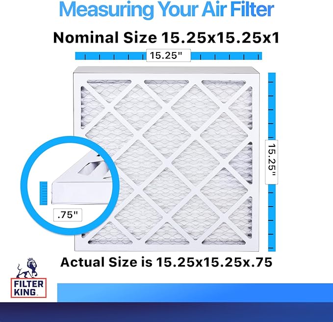 Filter King 15.25x15.25x1 Air Filter | 4-PACK | MERV 8 HVAC Pleated A/C Furnace Filters | MADE IN USA | Actual Size: 15.25 x 15.25 x .75"