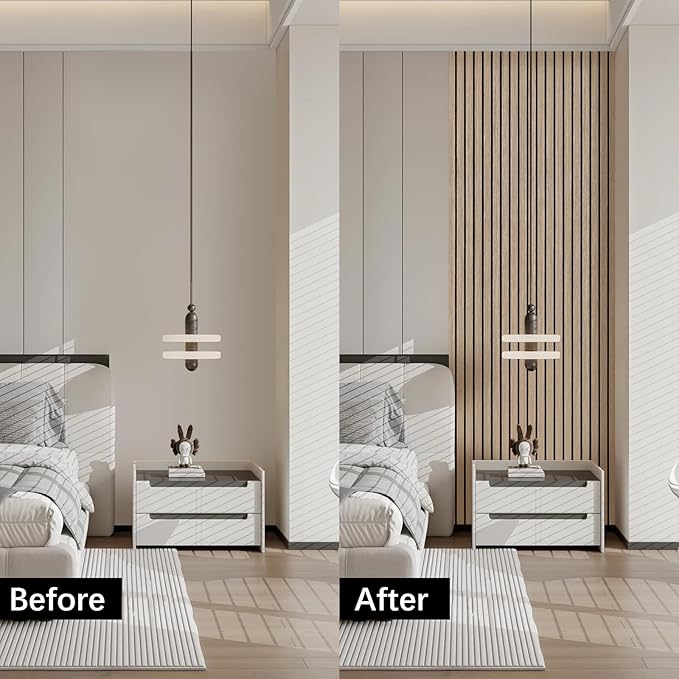 ARMURO Acoustic Wood Wall Panels, 2 PCS Slat Wall Panels - Walnut Veneer Soundproof Panels for Home & Office, 94.5" Extra-Long Easy Peel & Stick Panels for Walls (11.8"W x 94.5"L)