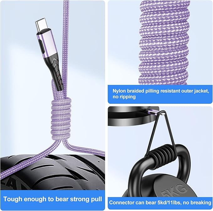 Durcord USB C Fast Charger Cable, 2Pack 6ft USB Charger Fast Charging Type C Cord Cable, 6 Foot Type C Charger Premium Nylon Braided USB Cable Only for A-C Sam Sung and Android-Light Purple