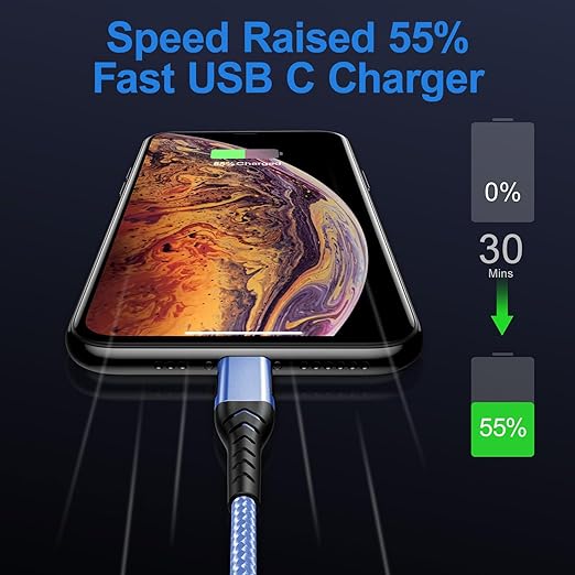 Durcord USB C Charger Cable Fast Charging, 2Pack 100W 6ft USB C to USB C Cable for Android Phone Pad, Type C to Type C Charger Braided Compatible with iPhone 15 Pro/Plus/Max/Android/Phone/Pad Blue