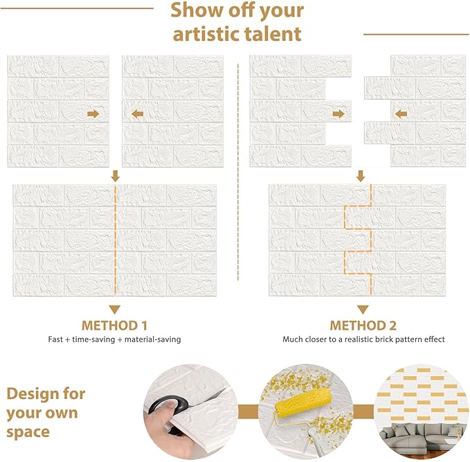 JOLOV 10 PCS3D Wall Panels Peel and Stick - PE Foam DIY Self Adhesive, Waterproof, Perfect for Interior Wall Decor in Bedroom & Living Room (10)