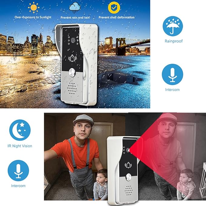 toncont 7 Inches Video Doorbell Intercom System, Video Door Phone System, Wired Video Doorphone Kits, Unlock, Dual-Way Intercom for Home Villa House Office Apartment (Silver)
