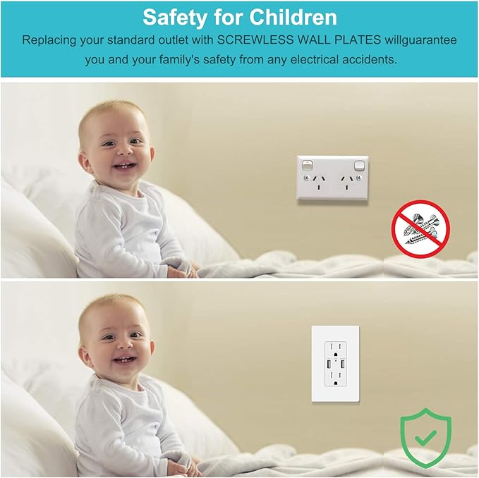 MLLIZH 20 Pack 1-Gang Screwless Wall Plate, Outlet Cover Plates, 4.57” H x 2.76” L, for Light Switch, Dimmer, GFCI, USB Outlet