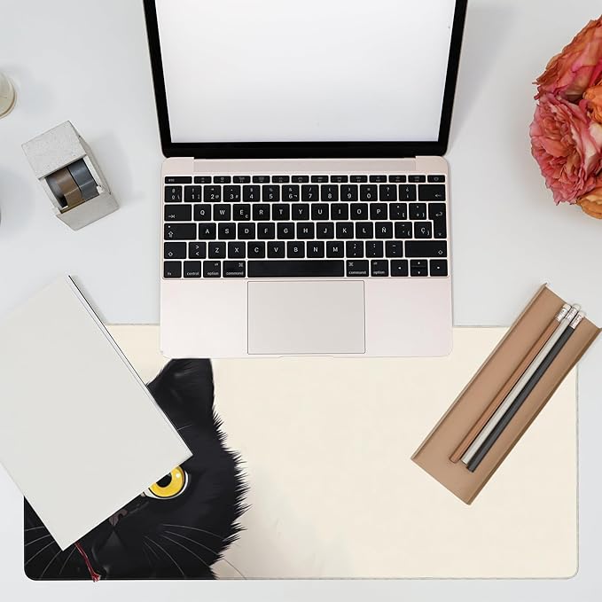 Eflxamz Desk Pad,Black Cat Desk Mat,Cute Cat Large Gaming Mouse Pad for Desk,Extended Big Computer Keyboard Mouse Pad with Non-Slip Base and Stitched Edge,35.4"x15.7"
