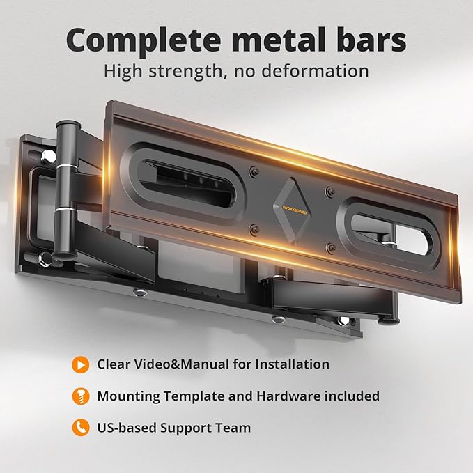 IWORKBOARD 50 55 65 inch Full Motion TV Wall Mount for 32-70 inch TV Bracket, Dual articulating Arms Mount, Tilt Swivel Extension Level, Max VESA 400x400mm, 16" Studs, 110 lbs,Fit Most 40 43 50+ TVs
