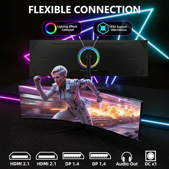 ZER-LON 49" Curved Gaming Monitor 165Hz 1500R 32:9 Daul QHD 5120 x 1440 Ultrawide Computer Monitor, 127% sRGB, 4000:1, FreeSync, HDR, DisplayPort, HDMI, Supports Wall Mounted Installation
