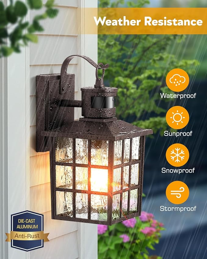 VIANIS ORB Motion Sensor Outdoor Lights Wall Mount, Dusk to Dawn Waterproof Exterior Lantern for House, Oil Rubbed Bronze Anti-Rust Garage Sconce Outside for Door, Garage, Entryway, Hallway