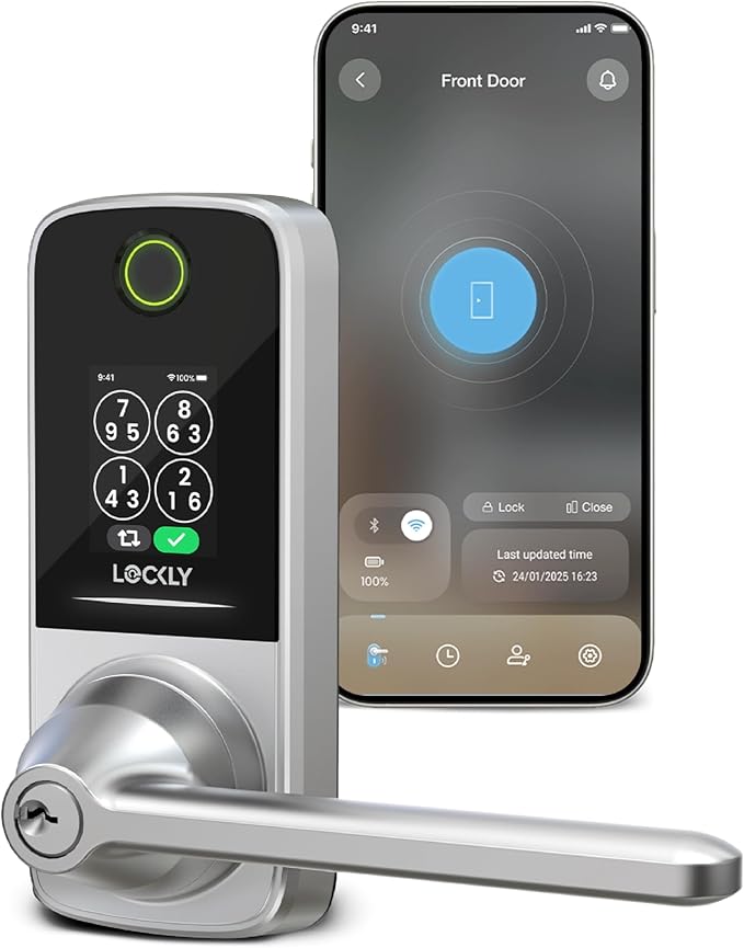 Lockly Smart Lock Secure Pro (2026 Latest Version),Fingerprint Door Lock, Keyless Entry, Built-in Wi-Fi Latch, PIN Genie Keypad (Silver)