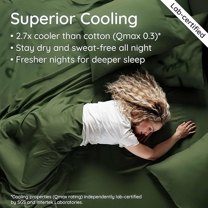 Bambaw Full Fitted Sheet Only, 100% Viscose Derived from Bamboo Fitted Sheet Full Size with Corner Straps, Cooling & Soft (Olive)