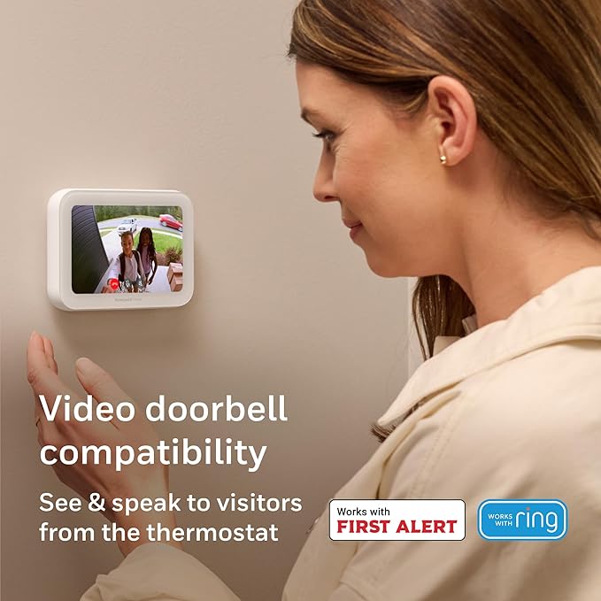 Honeywell Home X8S Smart Thermostat with Room Sensor, Video Doorbell Compatibility, IAQ Control, and Customizable Touchscreen Display, White