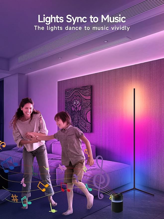 Tyute Corner Floor Lamp, RGB LED Corner Lamp with Music Sync, Smart App and Remote Control Color Changing Ambience Light, LED Lamp with 16 Million Colors for Bedroom, Living Room Gaming Room