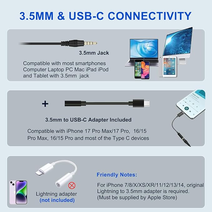 Callez Wired Computer Headset, 3.5mm Cell Phone Headset with Mic Noise Cancelling, USB-C Headphone for PC Laptop Mac iPhone Samsung Zoom Teams Call Center Home Office Work, in-line Controls