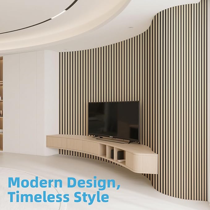 Art3d 2-Pack Acoustic Wood Slat Wall Panel with Roll-Flat Design - 95.3 x 23.8 Inch Sound Absorbing Panels for Living Room Columns Corridor Curved Wall Decor, Oak