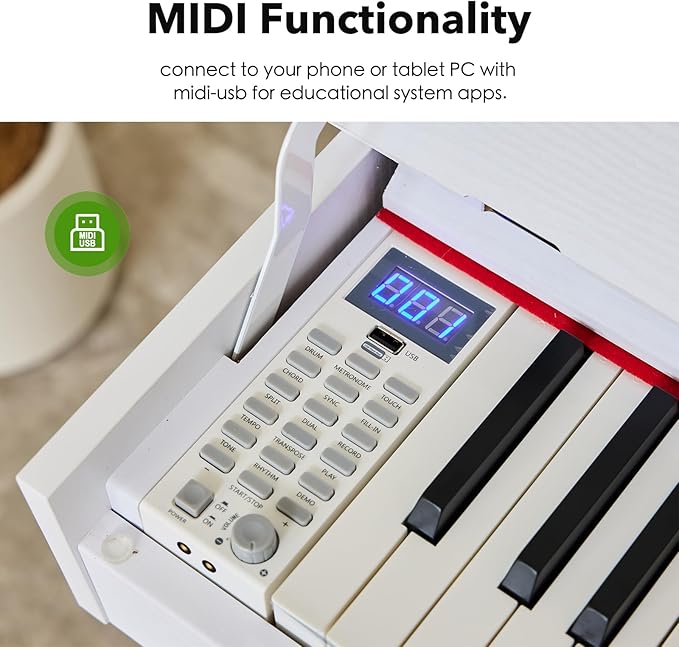 KUMENG Digital Piano 88 Key Weighted Keyboard,Full-Size Desk Progressive Hammer-Action Electric Piano For Beginners, With Sheet Music Stand, Pedal,Power Adapter, Headphone Mode, Usb-Midi