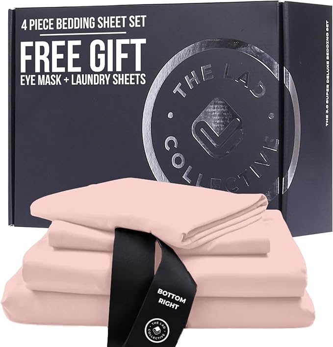 THE LAD COLLECTIVE 3.0 Queen Bedding Set - 4-Piece Bedset w/Fitted Sheet, Top Sheet & 2 Standard Pillowcases [Duvet Not Included] - Bamboo-Cotton - The Yellowstone Collection Peach