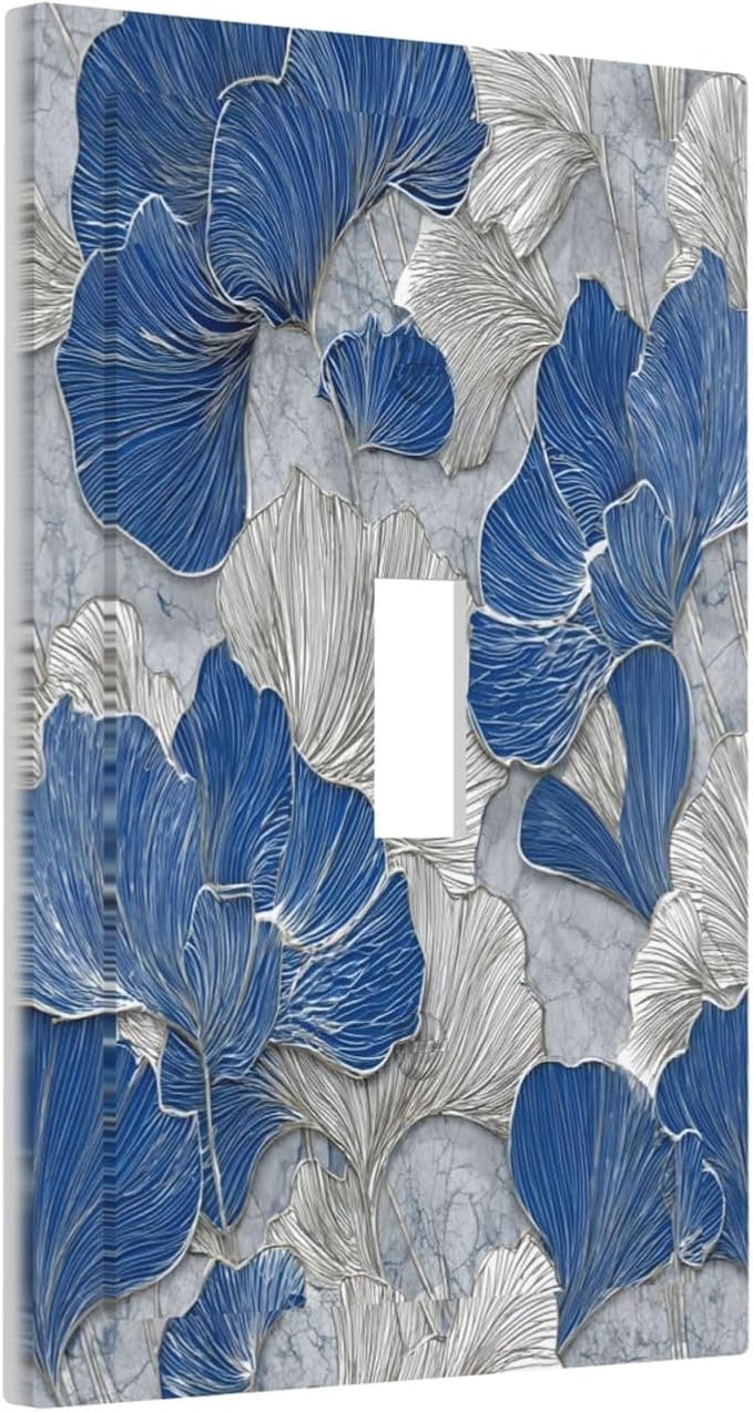 Bvtewkhz Abstract Blue Marble Plant Leaves 1 Gang Single Toggle Decorative Light Switch Covers Electrical Faceplate Switch Plates for Bathroom Kitchen Home