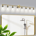Guliaofo 8-Light Brushed Gold Vanity Lights for Bathroom, Lighting Fixtures Over Mirror with Clear Glass Shade, Modern Kitchen Light Fixtures Wall Lamps Sconce Light - E26 Base