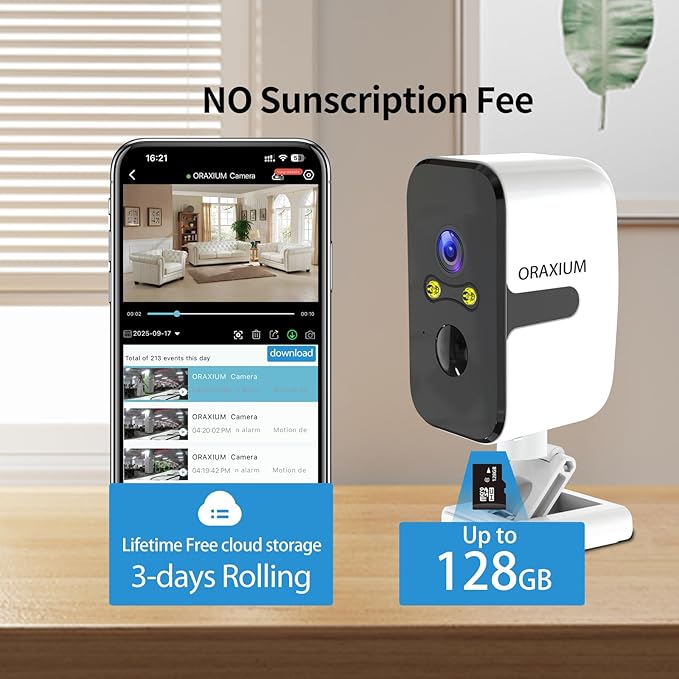 ORAXIUM Wireless Outdoor Security Camera, 2.4G/5G WiFi Window Camera for Home Security with Motion Detection, Two-Way Audio, SD/Cloud Storage