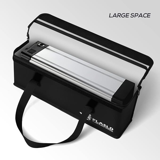 FLASLD E-Bike Battery Bag Fireproof Safe Charging Bag Explosionproof Lipo Battery Bag Large Capatity for Storage Charging (16 x 4.3 x 5in)