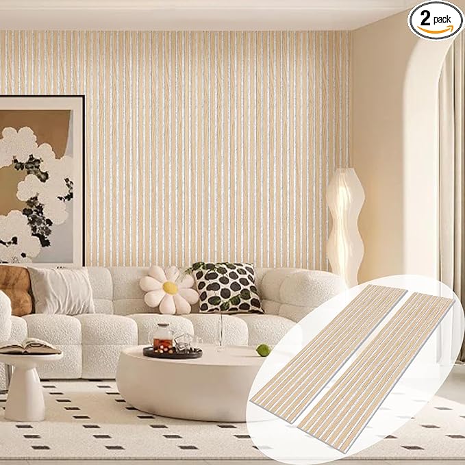 ARMURO Wood Slat Wall Panel - 2 PCS Slat Wall Paneling, Natural Oak Wood Veneer Sound Dampening Wall Panels - Wood Panels for Wall 12.6" W x 94.5" L