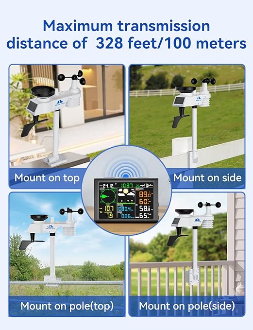 AIRAIN TECH 10-in-1 Wireless Weather Station,with Outdoor Sensor,Rain Gauge,Atomic Clock,Wind Speed/Wind Direction,Indoor Temperature and Humidity,Barometer,Weather Forecast, etc.(NO WiFi)