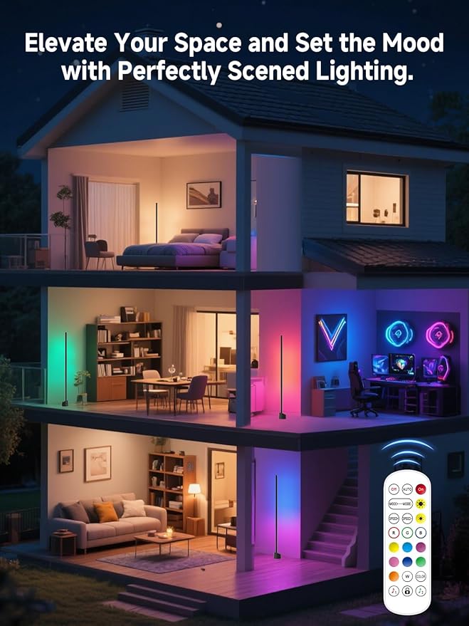 GIPOYENT Standing Floor Lamp, RGB LED Lamp with Music Sync, Smart App and Remote Control Ambience Light with Music Sync, LED Lamp with 16 Million Colors for Bedroom, Living Room Gaming Room