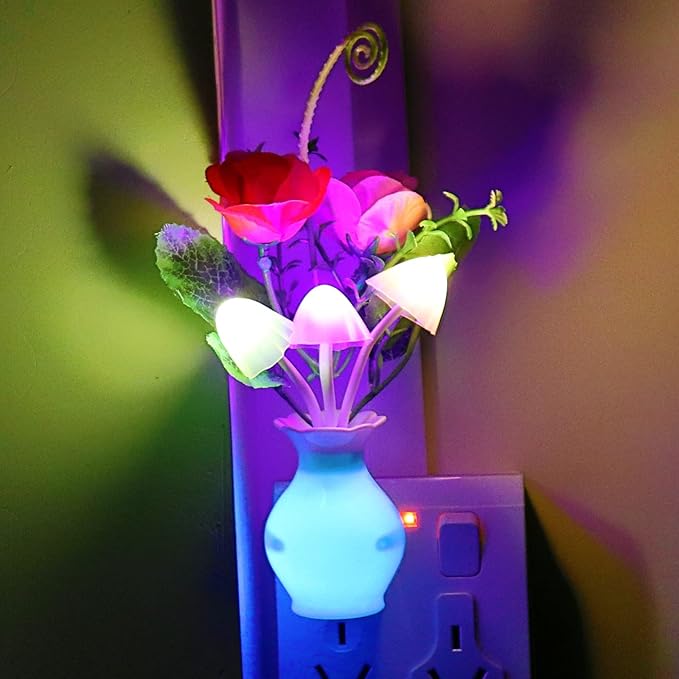 AUSAYE 1Pack Plug in LED Night Light Auto Dusk to Dawn Sensor,0.5W Energy Saving Lamp Dream Nightlight Rose Flower Mushroom Night Lights for Kids Adults Bedroom,Bathroom,Living Room,Kitchen,Hallway
