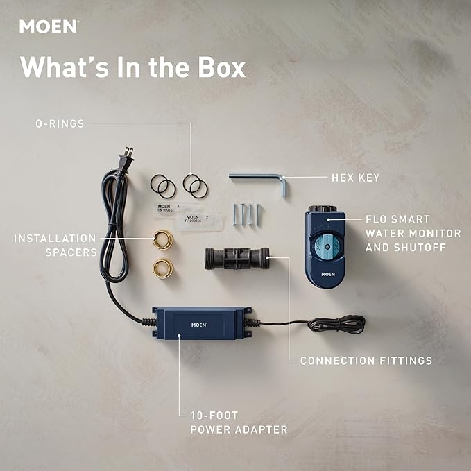 Moen Flo Smart Water Monitor and Automatic Shutoff Sensor, Wi-Fi Connected Water Leak Detector for 1-Inch Diameter Pipe, 900-006