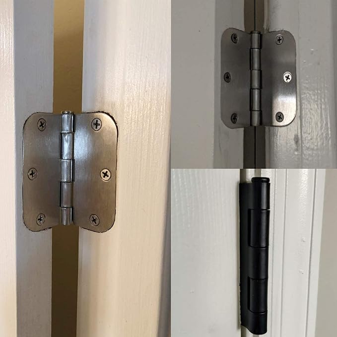 24 Pack Interior Satin Door Hinges Brushed Nickel 3.5 Inch x 3 1/2" 5/8" Rudius Rounded Heavy Duty Metal Iron Hinge 3 ½ Bifold Standard Doors Hardware Fittings for Flat,Bed/Storage/Basement Room
