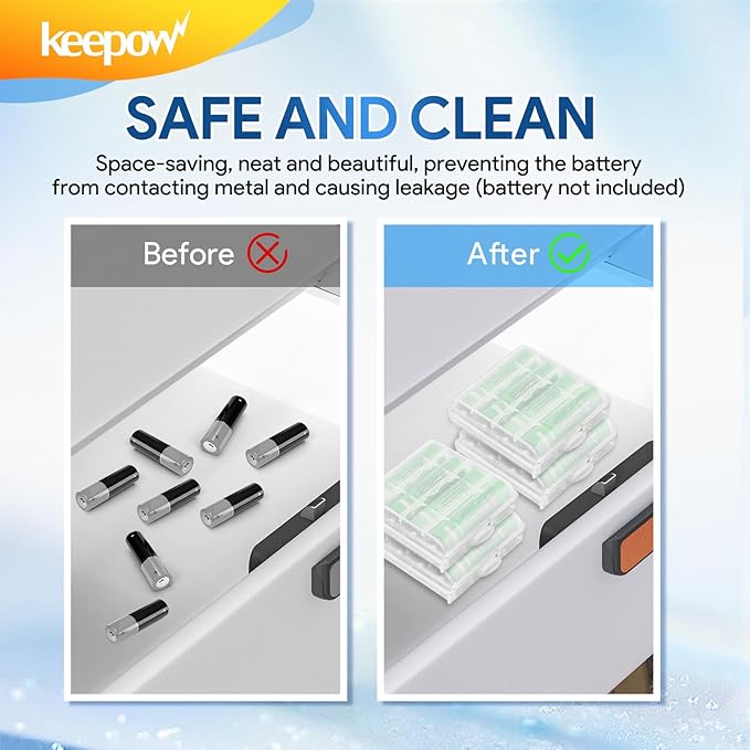 KEEPOW 6 Pcs AA/AAA Battery Storage Case Holder Box, Clear Color