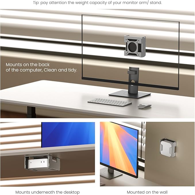 Fasgear Mac mini M4 Vesa Mount Pure Aluminum, Under Desk Mounting Bracket for Monitors with Anti-Theft Function, Metal Wall Mounted VESA Compatible with Mac mini M4 Pro 2024(Silver)