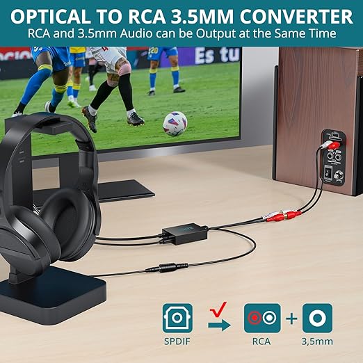 YGiTK 192kHz DAC Digital to Analog Audio Converter SPDIF to RCA+3.5mm Converter with Digital Audio Optical Cable,SPDIF Toslink Optical to RCA Converter for HDTV,DVD,Blu-Ray Players and Game Consoles