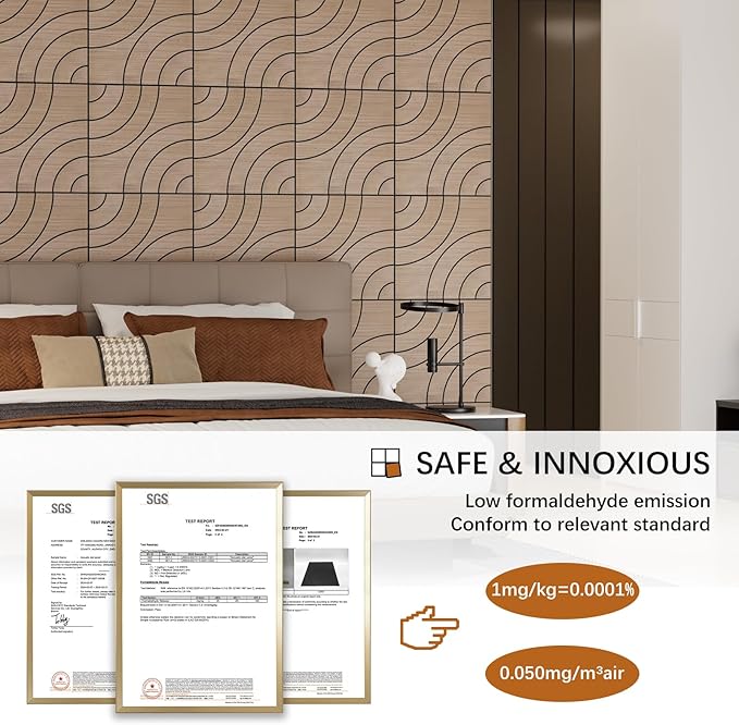 ARMURO 4 Packs Acoustic Wall Panels - Self-Adhesive 3D Wood Slat Wall Panel- Peel and Stick Sound Absorbing Panels for Noise Reducing - Feature Wall Decor for Home & Office